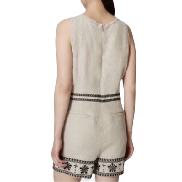 🌺LOFT Linen Embroidered Romper in Khaki Linen Size 4🌺 - Picture 2 of 7